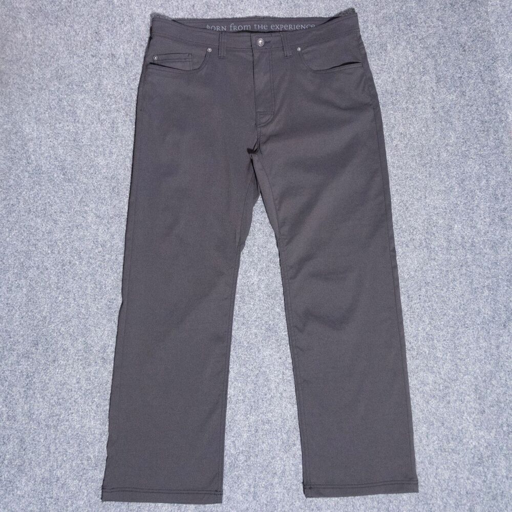 Prana Brion Pants Men's 36x30 Slim Fit Nylon Stretch Grey Hiking Outdoors Travel